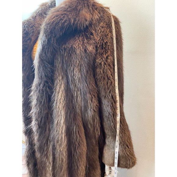Fur Salon Womens Long Fur Coat Glossy Thick Canadian Beaver Rich Brown Size XL - Picture 3 of 6